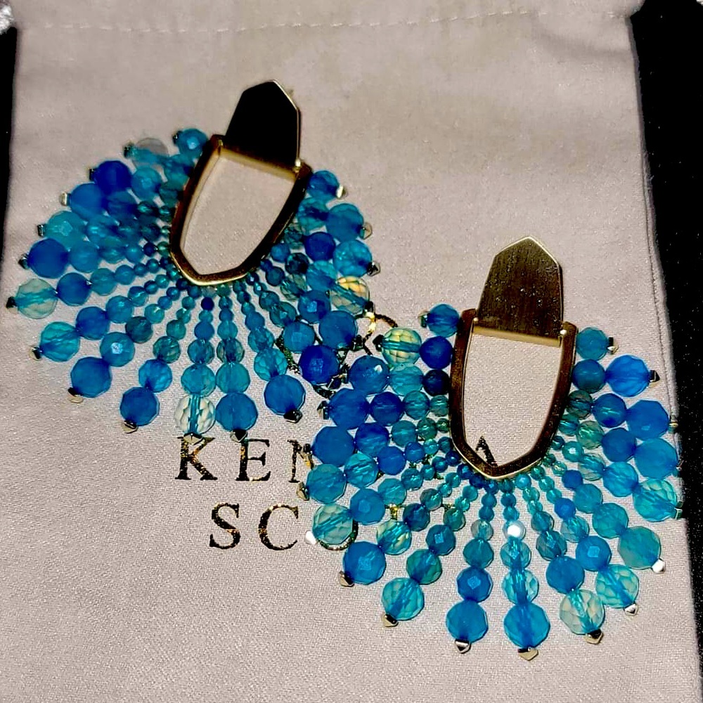 Diane Gold Statement Earrings In Beaded Teal Agate